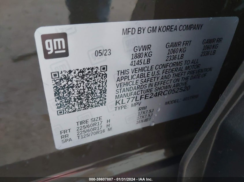 VIN KL77LFE24RC052520 2024 CHEVROLET TRAX FWD SP