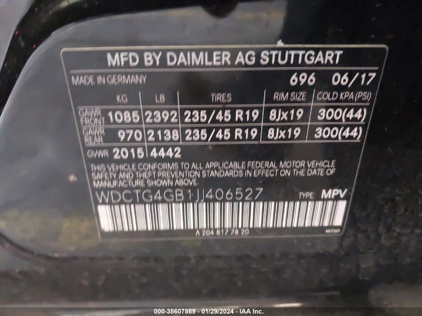 2018 MERCEDES-BENZ GLA 250 4MATIC WDCTG4GB1JJ406527