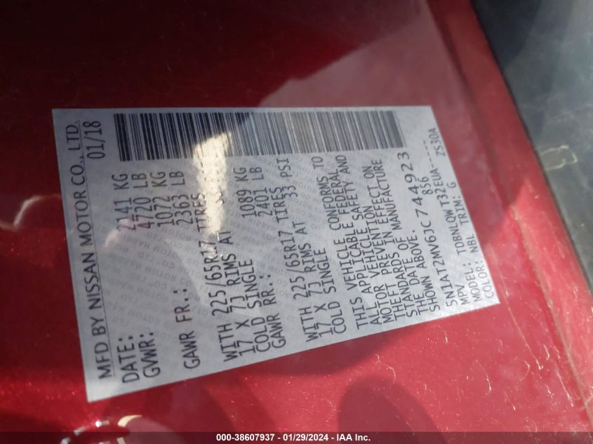 2018 NISSAN ROGUE SV - 5N1AT2MV6JC744923