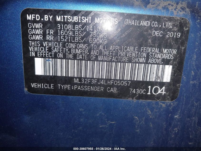 2020 MITSUBISHI MIRAGE G4 ES - ML32F3FJ4LHF05057