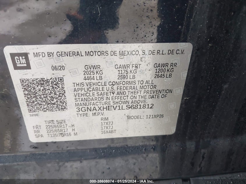 VIN 3GNAXHEV1LS681812 2020 CHEVROLET EQUINOX LS