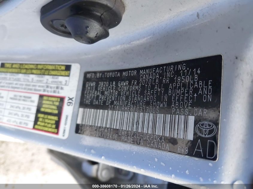 2015 TOYOTA COROLLA L - 2T1BURHE6FC313005