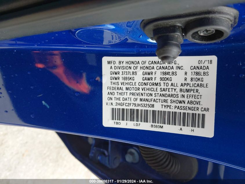 2018 HONDA CIVIC EX - 2HGFC2F79JH532508