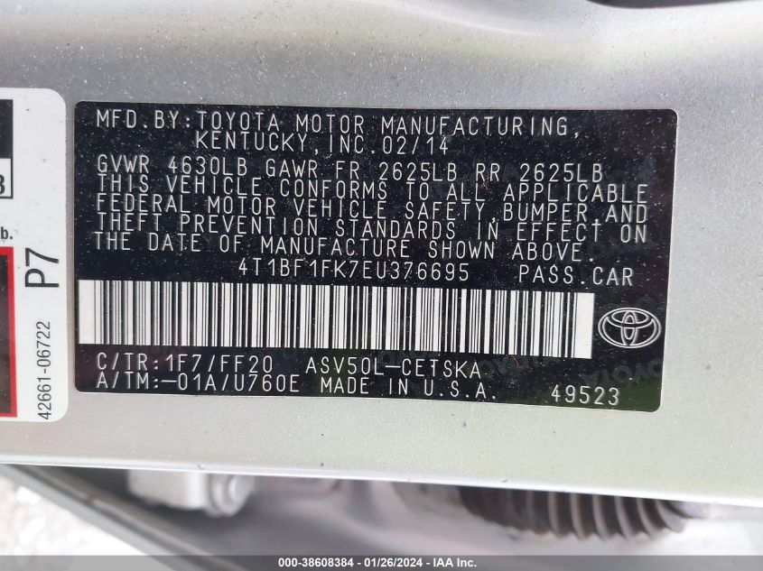 2014 TOYOTA CAMRY SE - 4T1BF1FK7EU376695