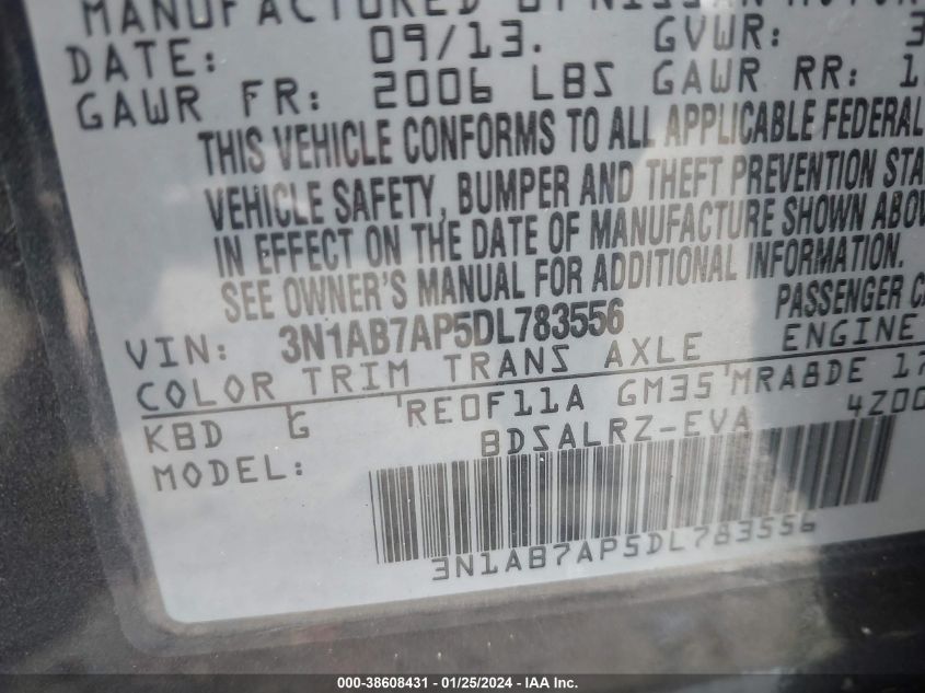 2013 NISSAN SENTRA S/SV/SR/SL - 3N1AB7AP5DL783556