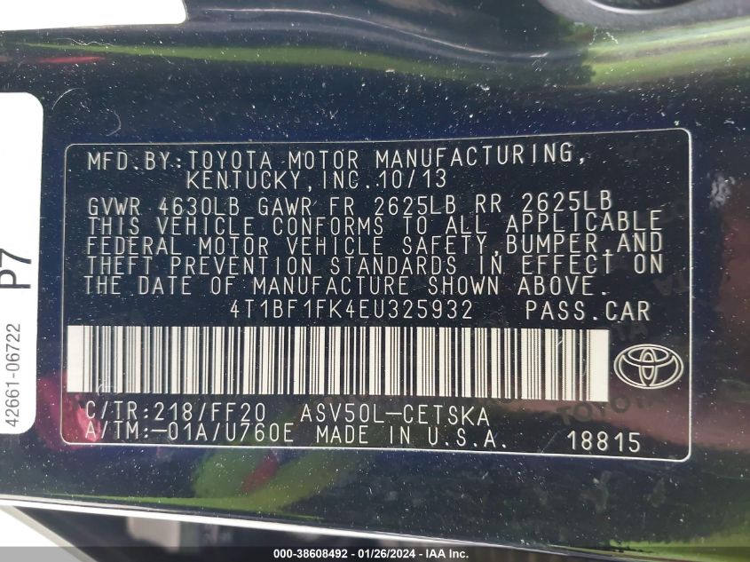 2014 TOYOTA CAMRY SE - 4T1BF1FK4EU325932
