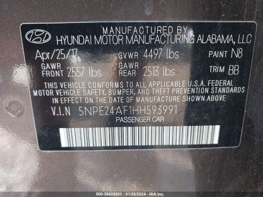 2017 HYUNDAI SONATA SE - 5NPE24AF1HH593991