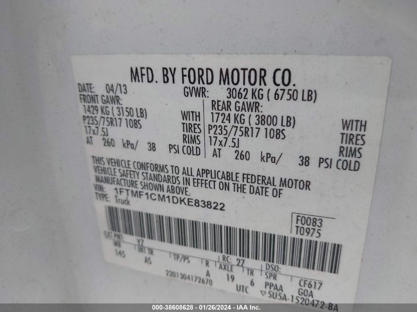 2013 FORD F-150 - 1FTMF1CM1DKE83822