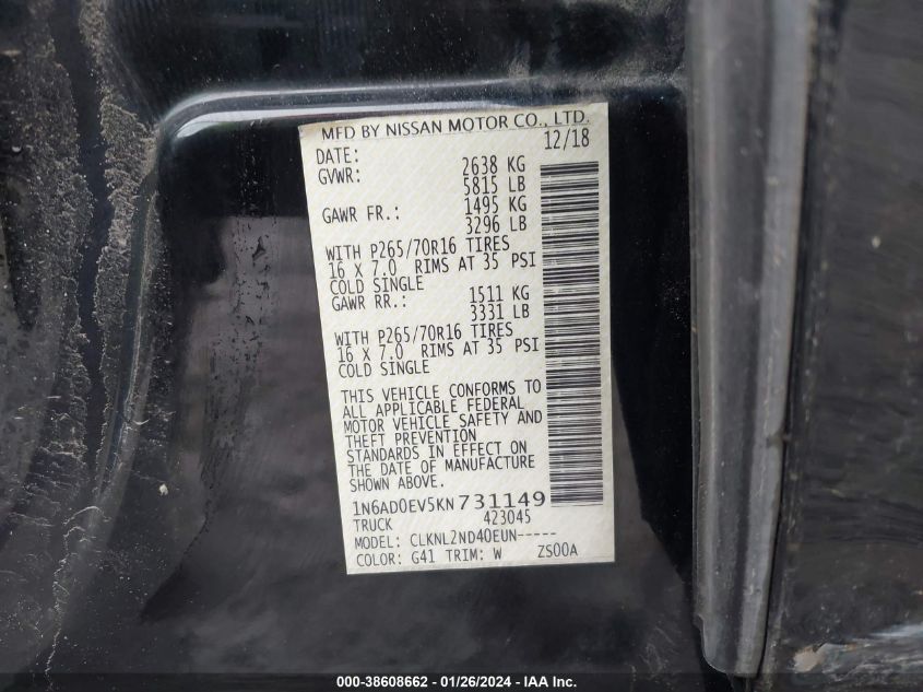 2019 NISSAN FRONTIER SV - 1N6AD0EV5KN731149