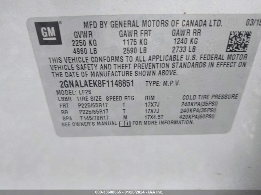 2015 CHEVROLET EQUINOX LS - 2GNALAEK8F1148851