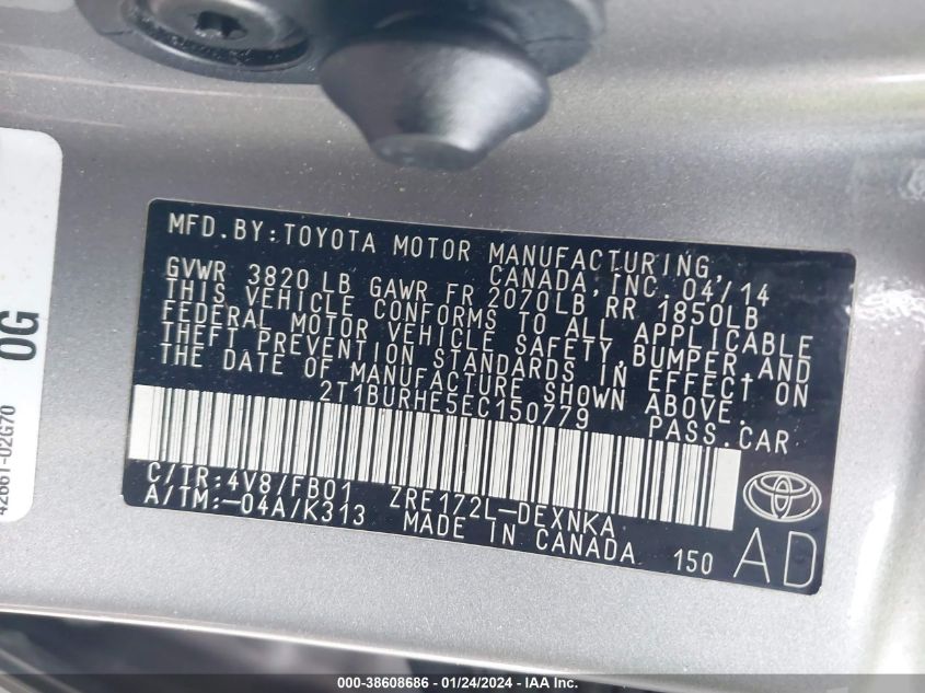 2014 TOYOTA COROLLA LE - 2T1BURHE5EC150779