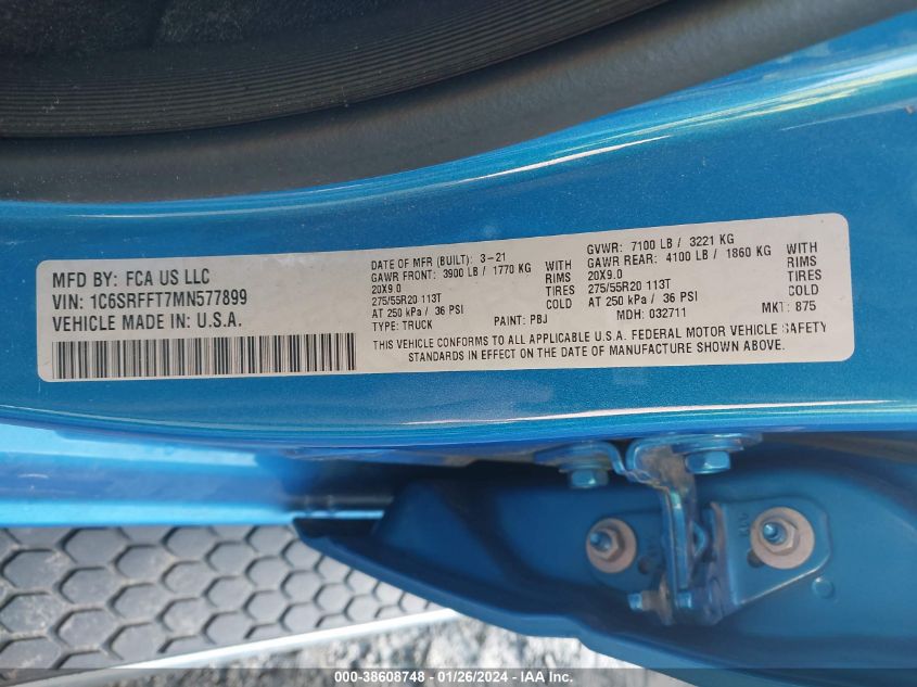 2021 RAM 1500 BIG HORN/LONE STAR - 1C6SRFFT7MN577899