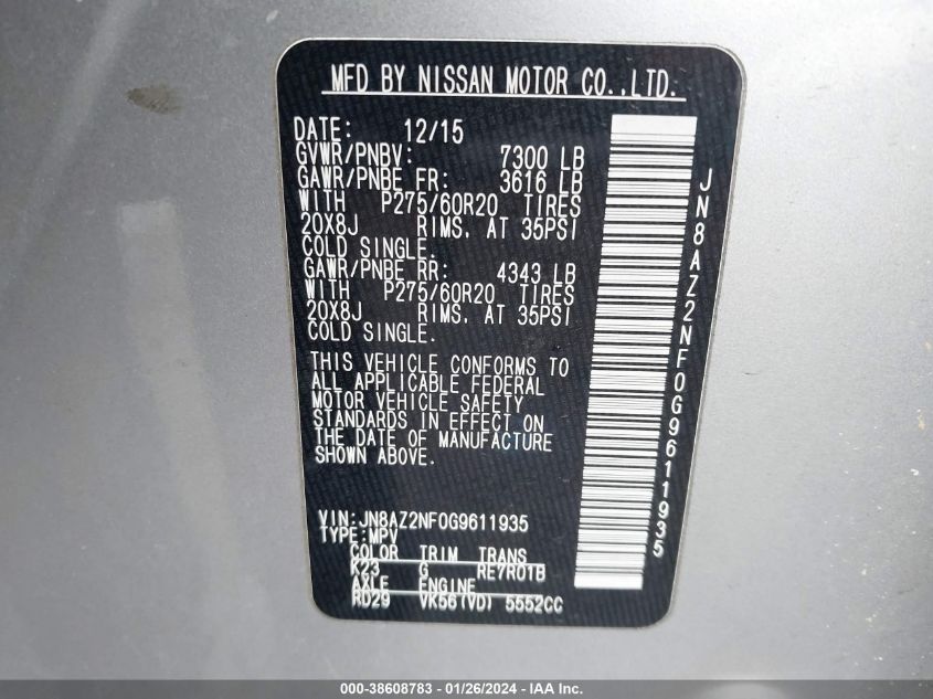 2016 INFINITI QX80 - JN8AZ2NF0G9611935