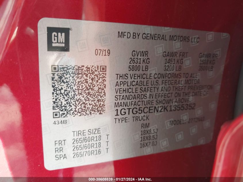2019 GMC CANYON SLE - 1GTG5CEN2K1355352