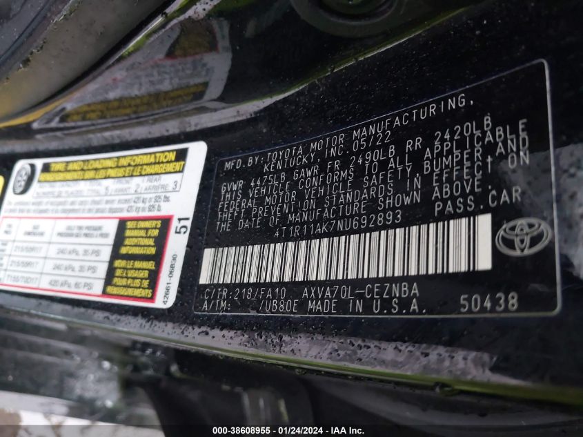 2022 TOYOTA CAMRY LE - 4T1R11AK7NU692893