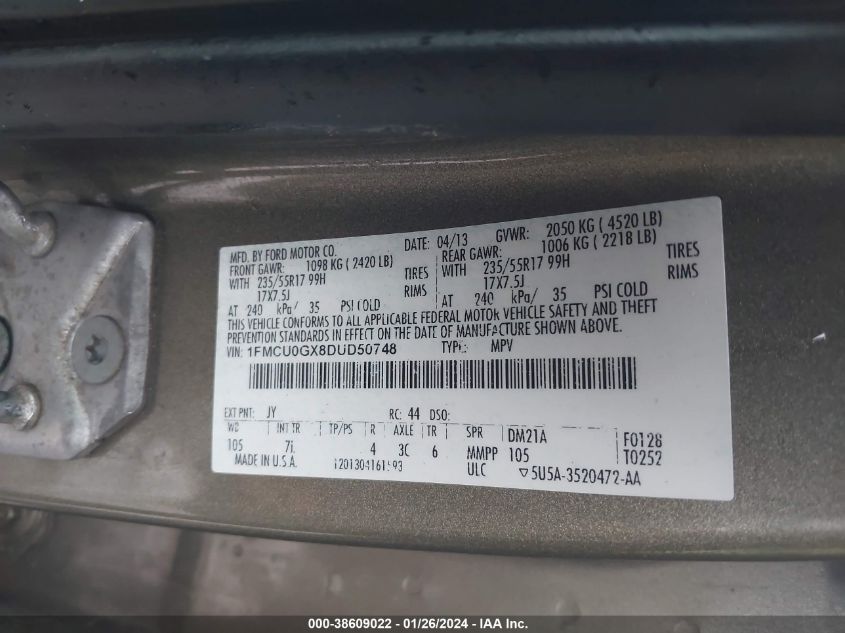 2013 FORD ESCAPE SE - 1FMCU0GX8DUD50748