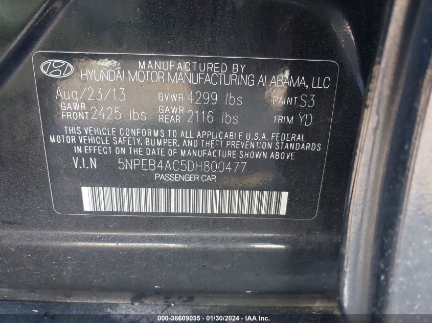 2013 HYUNDAI SONATA GLS - 5NPEB4AC5DH800477