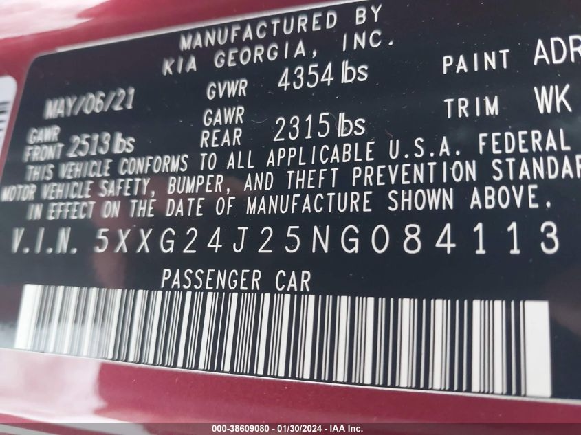 2022 KIA K5 LX - 5XXG24J25NG084113