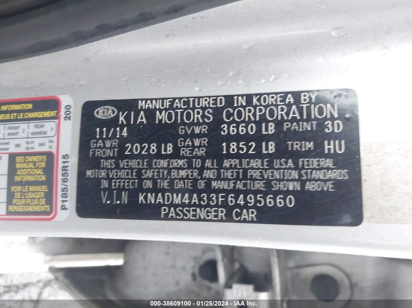 2015 KIA RIO LX - KNADM4A33F6495660
