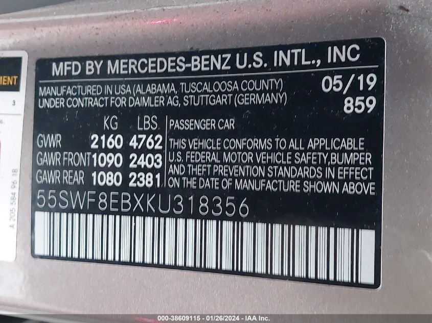 2019 MERCEDES-BENZ C 300 4MATIC - 55SWF8EBXKU318356