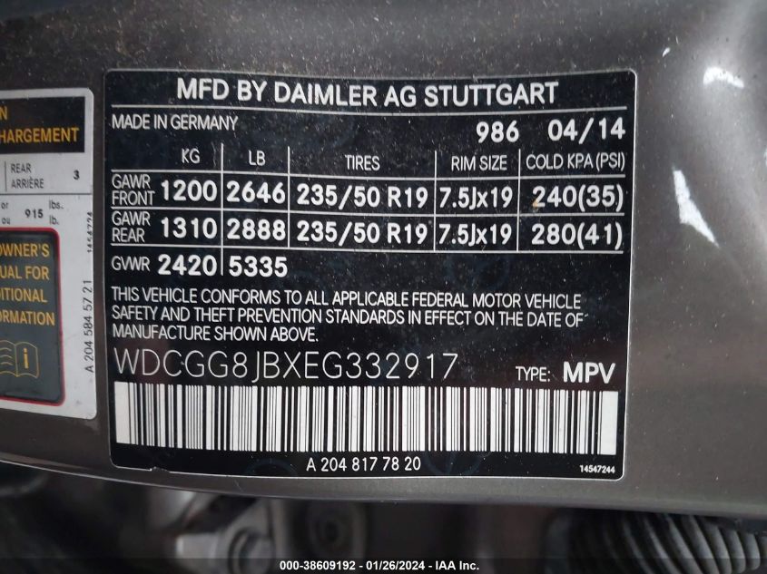 2014 MERCEDES-BENZ GLK 350 4MATIC - WDCGG8JBXEG332917