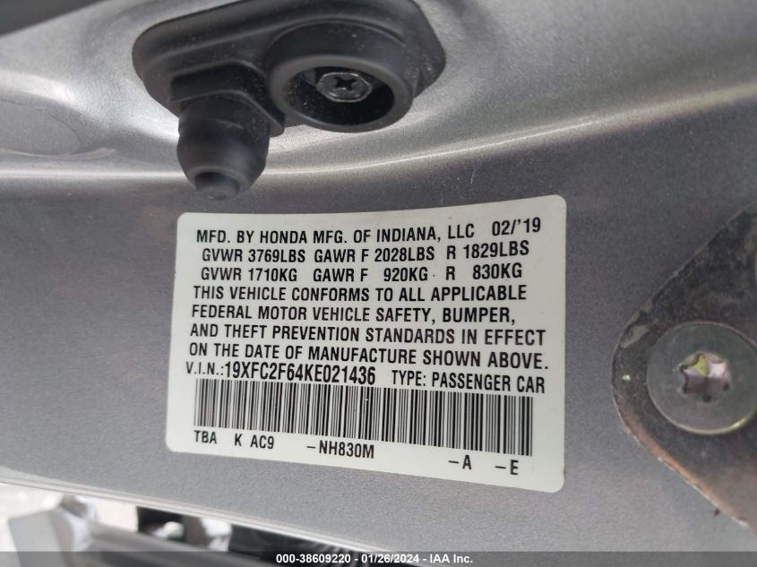 2019 HONDA CIVIC LX - 19XFC2F64KE021436