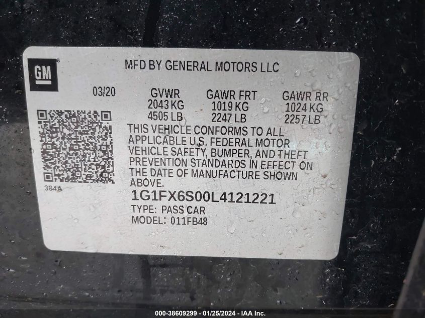 2020 CHEVROLET BOLT EV PREMIER - 1G1FX6S00L4121221