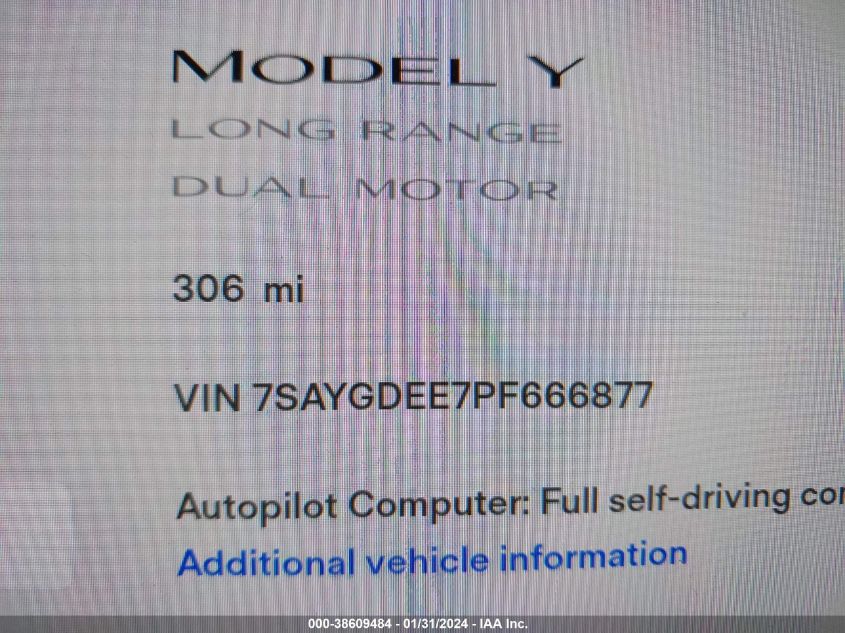 2023 TESLA MODEL Y AWD/LONG RANGE DUAL MOTOR ALL-WHEEL DRIVE - 7SAYGDEE7PF666877