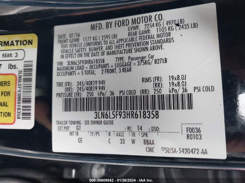2017 LINCOLN MKZ RESERVE - 3LN6L5F93HR618358