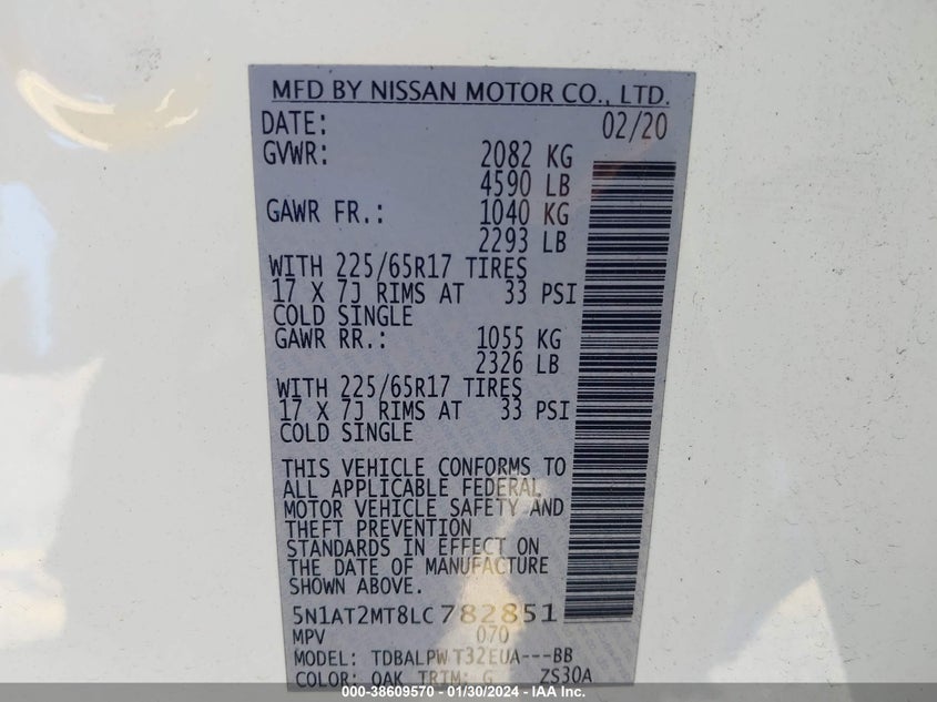 VIN 5N1AT2MT8LC782851 2020 NISSAN ROGUE S FWD