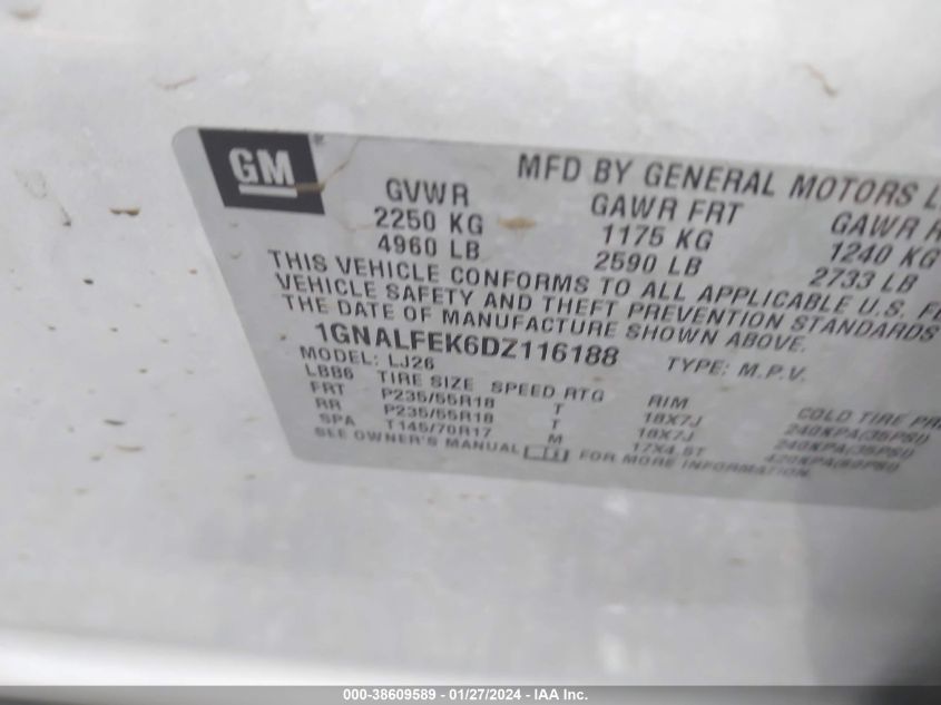 2013 CHEVROLET EQUINOX LTZ - 1GNALFEK6DZ116188