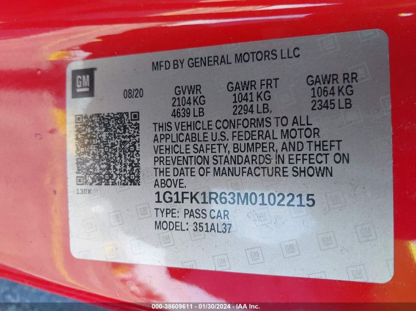 2021 CHEVROLET CAMARO ZL1 - 1G1FK1R63M0102215