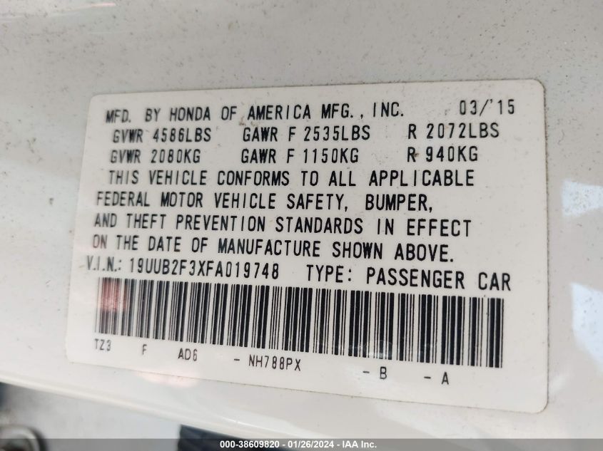 2015 ACURA TLX V6 - 19UUB2F3XFA019748