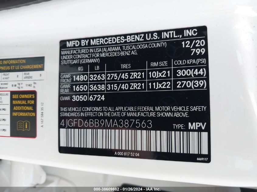 Auction sale of the 2021 MERCEDES BENZ AMG GLE 53 COUPE , vin: 4JGFD6BB9MA387563, lot number: 38609882