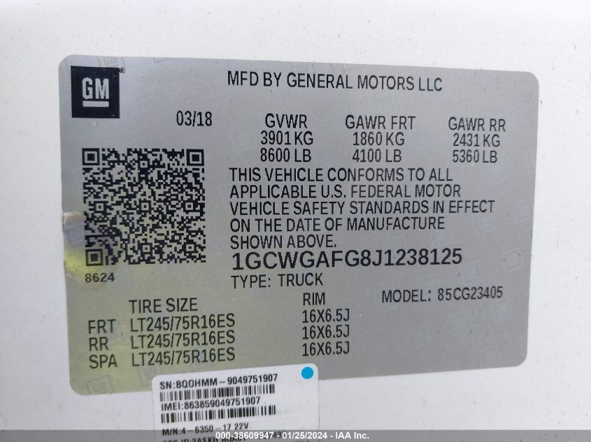 2018 CHEVROLET EXPRESS 2500 WORK VAN - 1GCWGAFG8J1238125