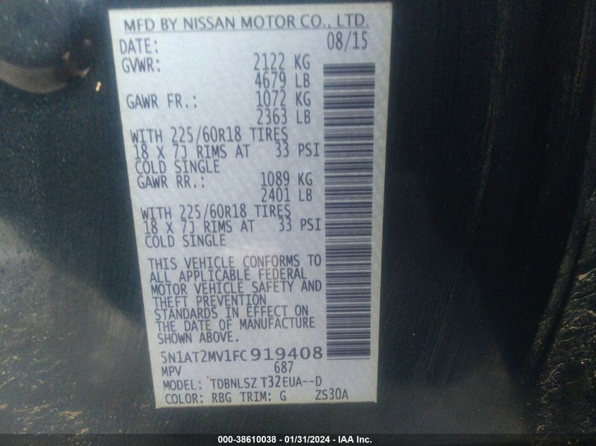 2015 NISSAN ROGUE SL - 5N1AT2MV1FC919408