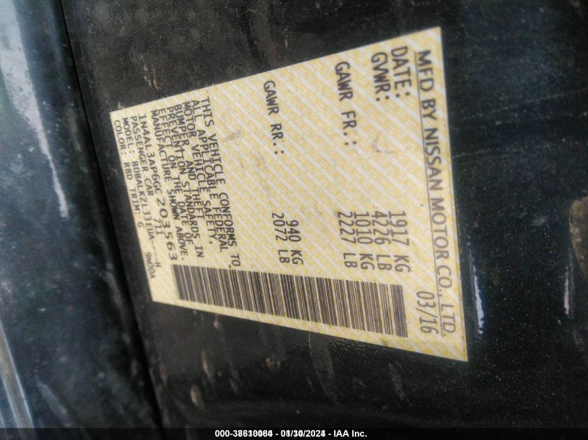 2016 NISSAN ALTIMA 2.5 SV - 1N4AL3AP6GC203563