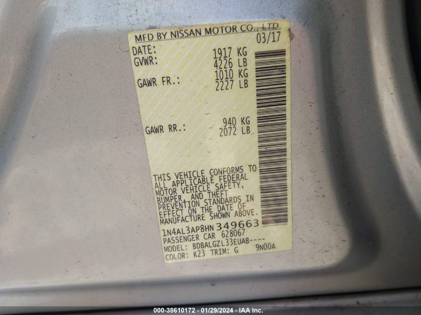 2017 NISSAN ALTIMA 2.5 S - 1N4AL3AP8HN349663