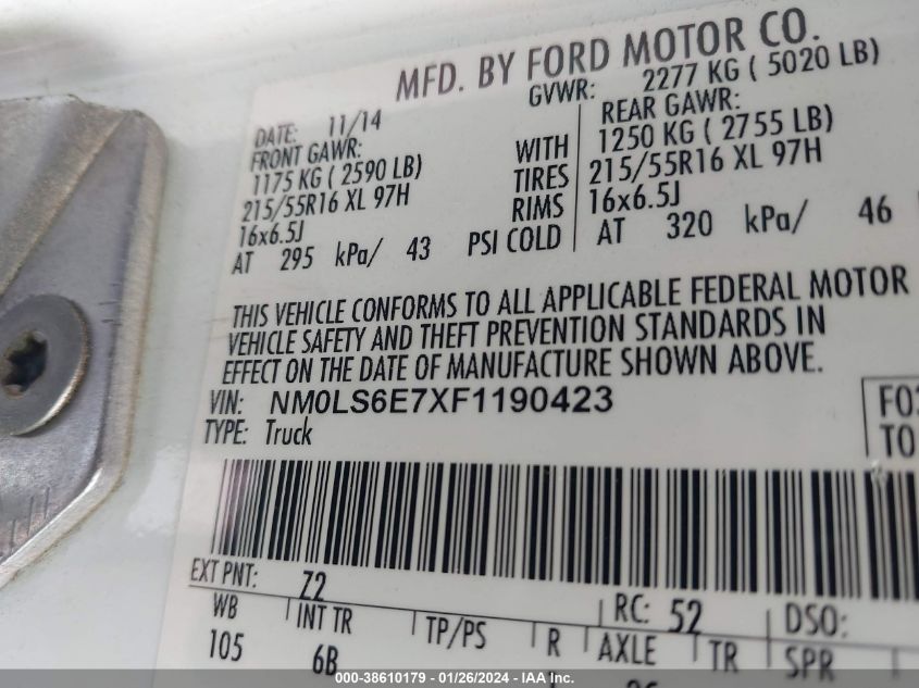 2015 FORD TRANSIT CONNECT XL - NM0LS6E7XF1190423