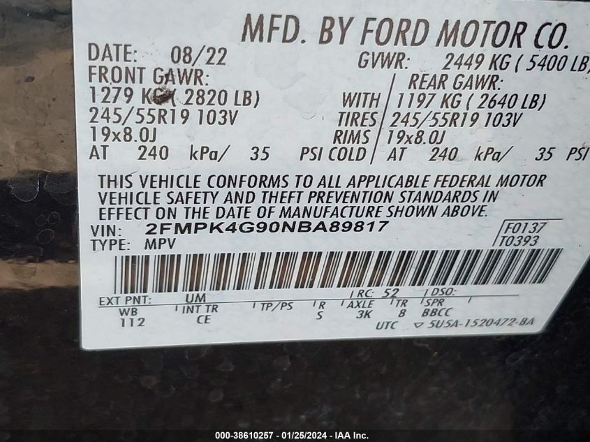 2022 FORD EDGE SE - 2FMPK4G90NBA89817