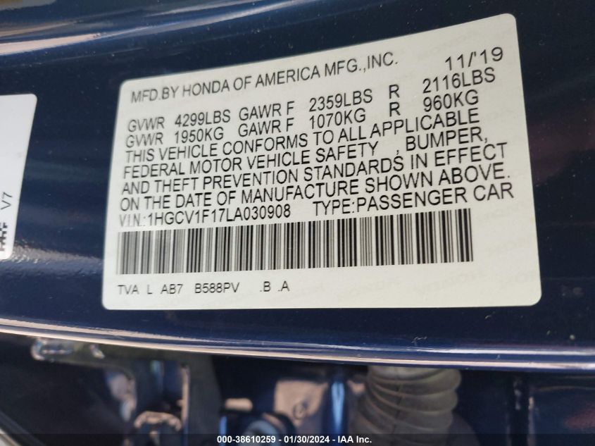 2020 HONDA ACCORD LX - 1HGCV1F17LA030908