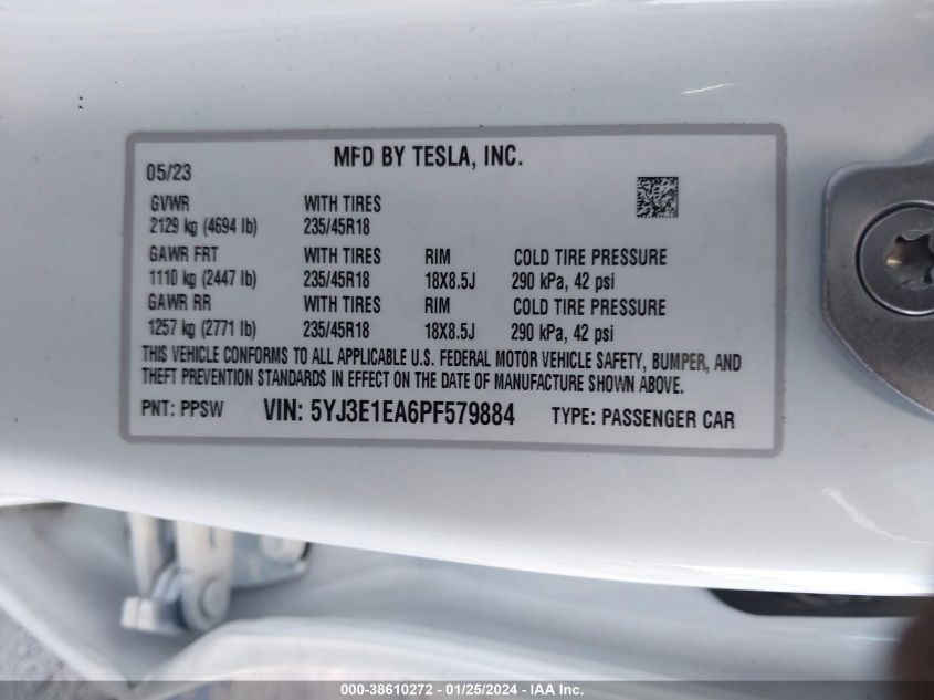 2023 TESLA MODEL 3 REAR-WHEEL DRIVE - 5YJ3E1EA6PF579884