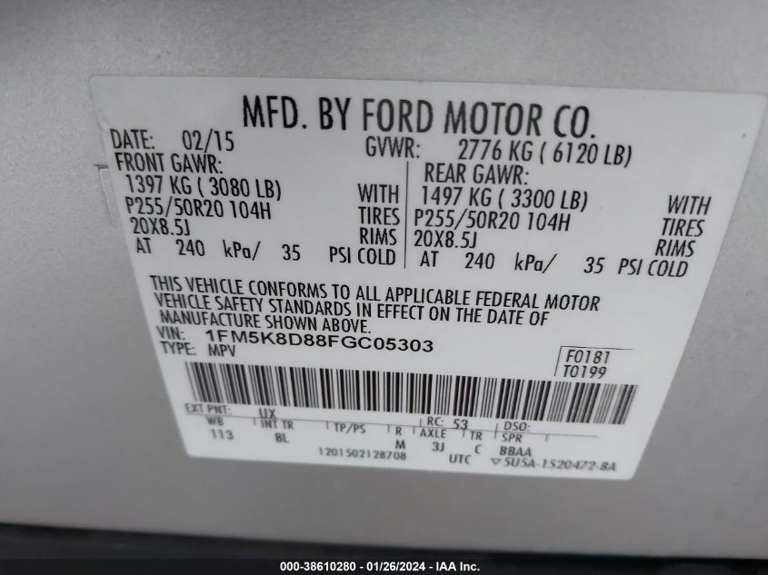 2015 FORD EXPLORER XLT - 1FM5K8D88FGC05303