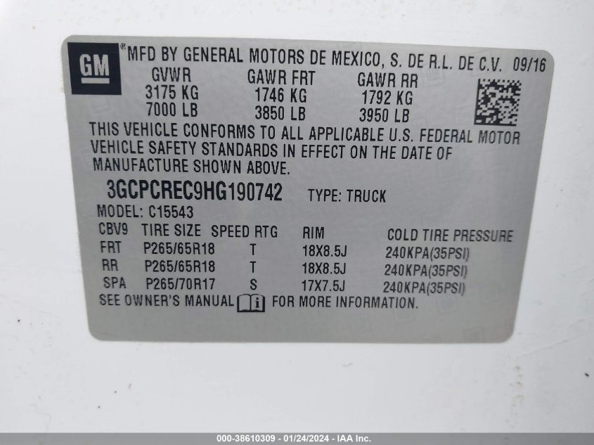 2017 CHEVROLET SILVERADO 1500 1LT - 3GCPCREC9HG190742
