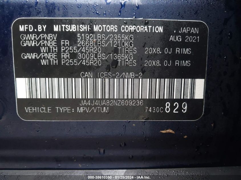 2022 MITSUBISHI OUTLANDER SE/BLACK EDITION - JA4J4UA82NZ609236