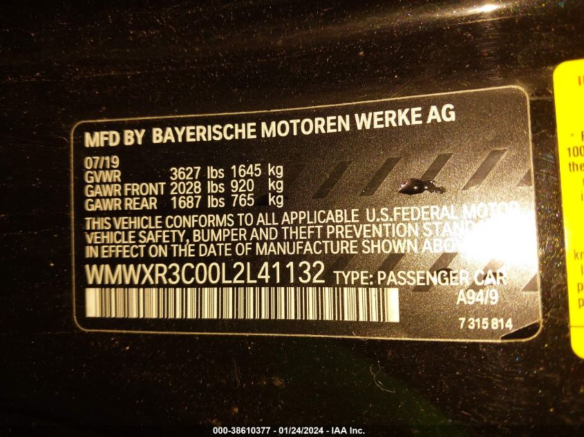 2020 MINI HARDTOP COOPER - WMWXR3C00L2L41132