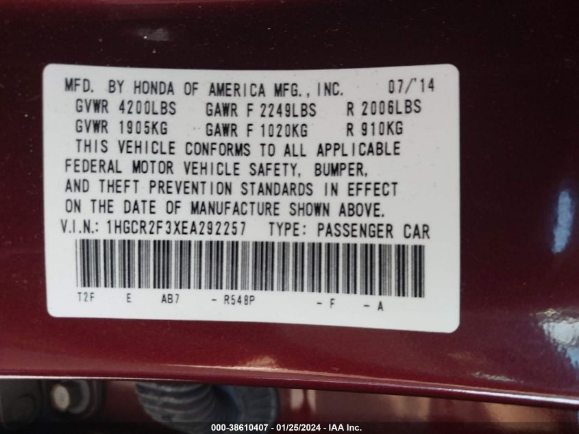 2014 HONDA ACCORD LX - 1HGCR2F3XEA292257