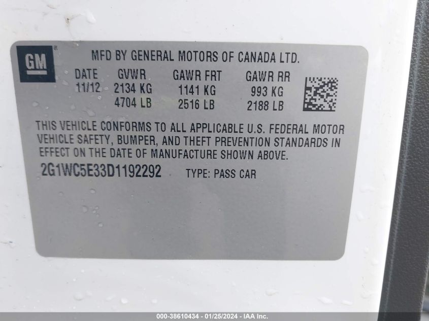 2013 CHEVROLET IMPALA LTZ - 2G1WC5E33D1192292