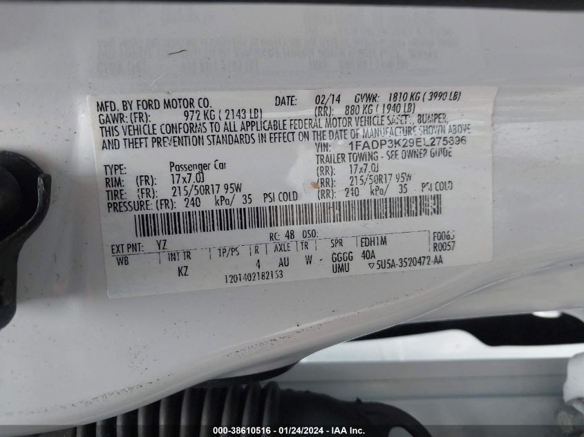 2014 FORD FOCUS SE - 1FADP3K29EL275696