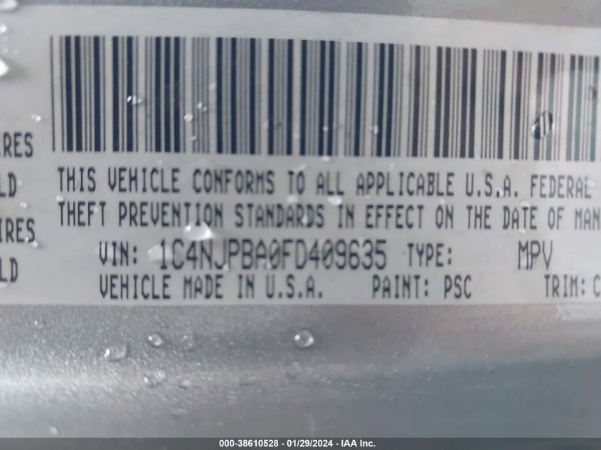 2015 JEEP PATRIOT SPORT - 1C4NJPBA0FD409635